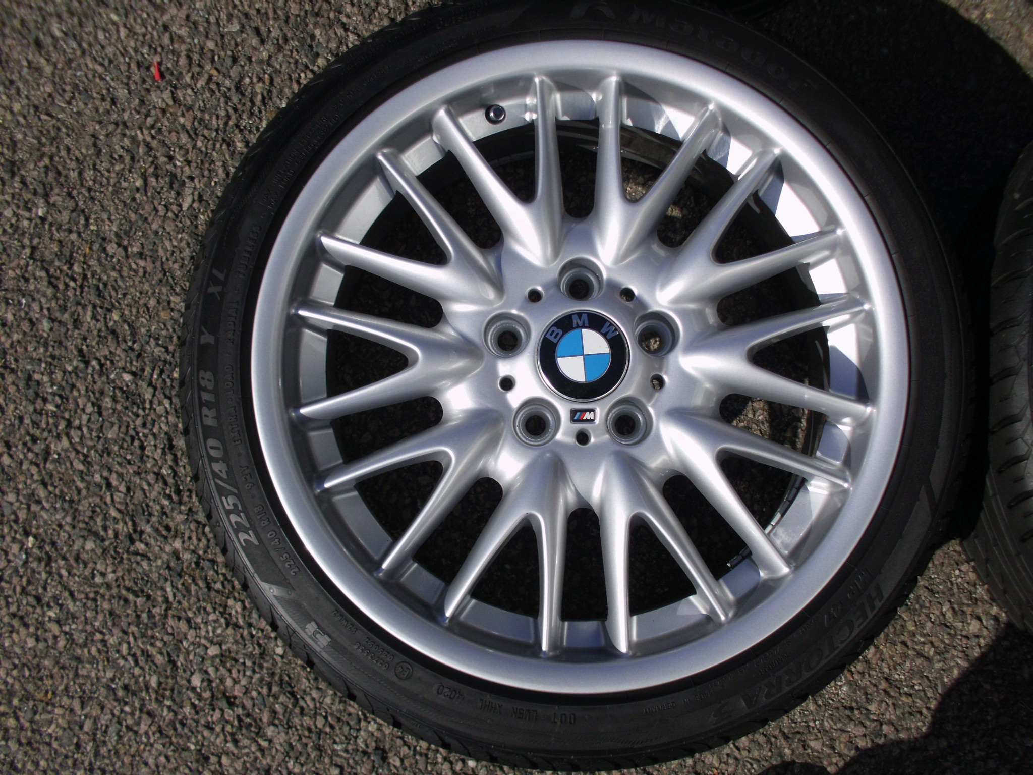 USED 18" GENUINE BMW STYLE 72 E46 MV SPORT ALLOY WHEELS, WIDE REAR,FULLY REFURBED INC TYRES